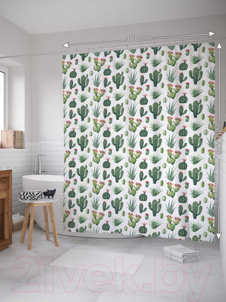 Изображение товара Шторка-занавеска для ванны JoyArty Маленькие кактусы / sc_122816