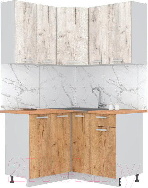 Изображение товара Кухонный гарнитур Интерлиния Мила Лайт 1.2x1.3 (дуб белый/дуб золотой/дуб бунратти)