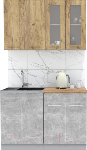 Изображение товара Кухонный гарнитур Интерлиния Мила 12 (дуб золотой/бетон/дуб бунратти)