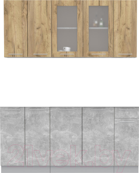 Изображение товара Кухонный гарнитур Интерлиния Мила 17-60 (дуб золотой/бетон/дуб бунратти)