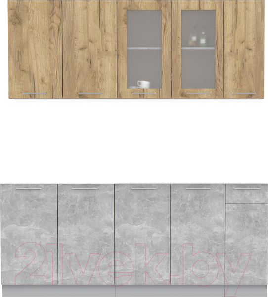 Изображение товара Кухонный гарнитур Интерлиния Мила 19 (дуб золотой/бетон/дуб бунратти)