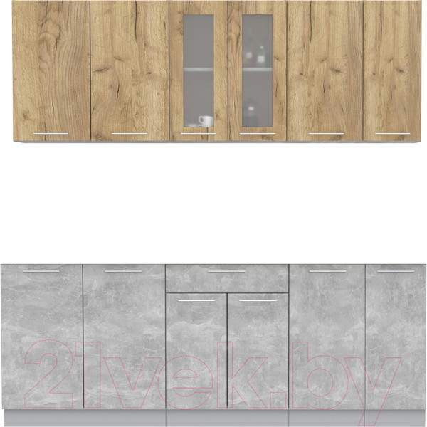 Изображение товара Кухонный гарнитур Интерлиния Мила 21 (дуб золотой/бетон/дуб бунратти)