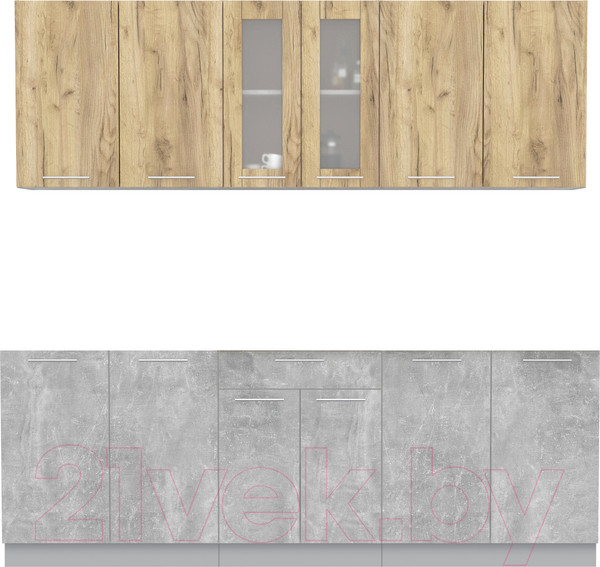 Изображение товара Кухонный гарнитур Интерлиния Мила 22 (дуб золотой/бетон/дуб бунратти)