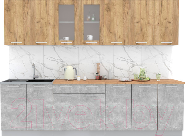 Изображение товара Кухонный гарнитур Интерлиния Мила 28 (дуб золотой/бетон/дуб бунратти)