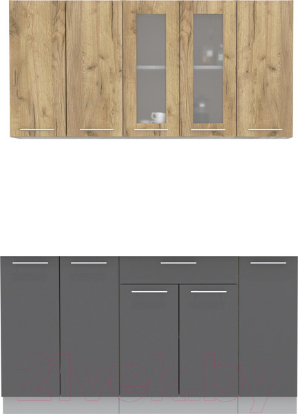 Изображение товара Кухонный гарнитур Интерлиния Мила 15 (дуб золотой/антрацит/дуб бунратти)