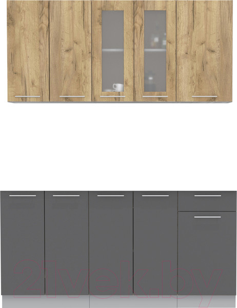 Изображение товара Кухонный гарнитур Интерлиния Мила 16-60 (дуб золотой/антрацит/дуб бунратти)