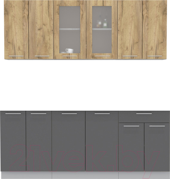 Изображение товара Кухонный гарнитур Интерлиния Мила 20-60 (дуб золотой/антрацит/дуб бунратти)