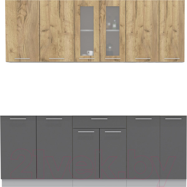 Изображение товара Кухонный гарнитур Интерлиния Мила 21 (дуб золотой/антрацит/дуб бунратти)