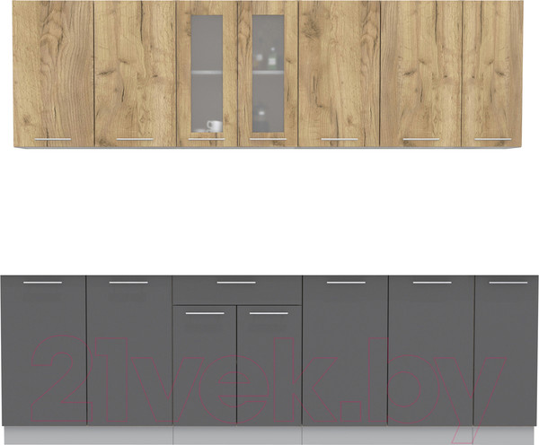 Изображение товара Кухонный гарнитур Интерлиния Мила 25 (дуб золотой/антрацит/дуб бунратти)