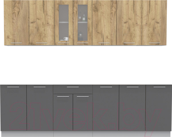 Изображение товара Кухонный гарнитур Интерлиния Мила 26 (дуб золотой/антрацит/дуб бунратти)