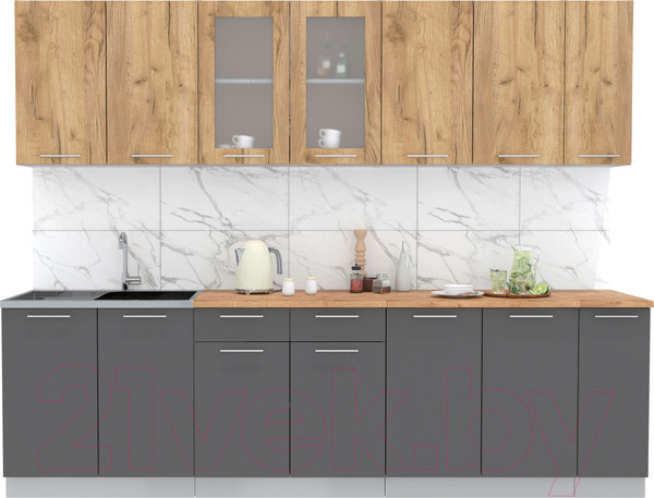 Изображение товара Кухонный гарнитур Интерлиния Мила 27 (дуб золотой/антрацит/дуб бунратти)