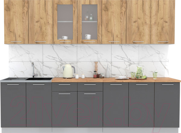 Изображение товара Кухонный гарнитур Интерлиния Мила 28 (дуб золотой/антрацит/дуб бунратти)