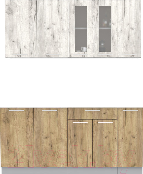 Изображение товара Кухонный гарнитур Интерлиния Мила 17 (дуб белый/дуб золотой/дуб бунратти)