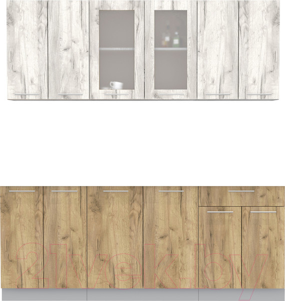 Изображение товара Кухонный гарнитур Интерлиния Мила 20-60 (дуб белый/дуб золотой/дуб бунратти)