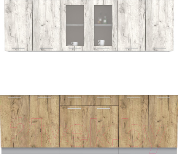 Изображение товара Кухонный гарнитур Интерлиния Мила 24 (дуб белый/дуб золотой/дуб бунратти)