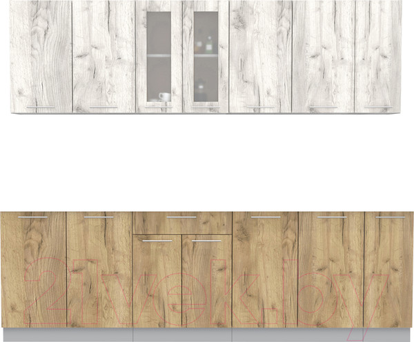 Изображение товара Кухонный гарнитур Интерлиния Мила 25 (дуб белый/дуб золотой/дуб бунратти)