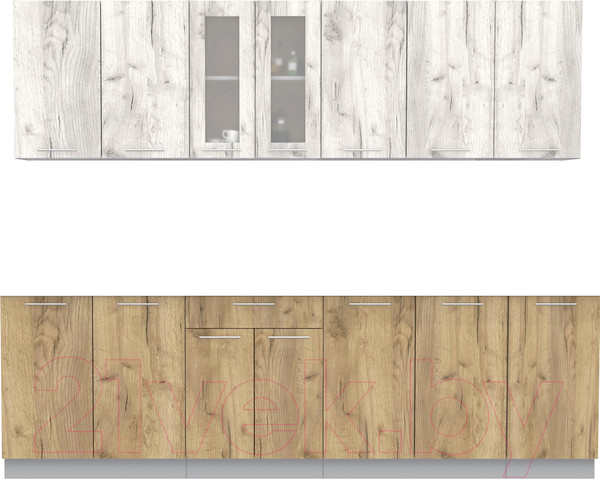 Изображение товара Кухонный гарнитур Интерлиния Мила 26 (дуб белый/дуб золотой/дуб бунратти)