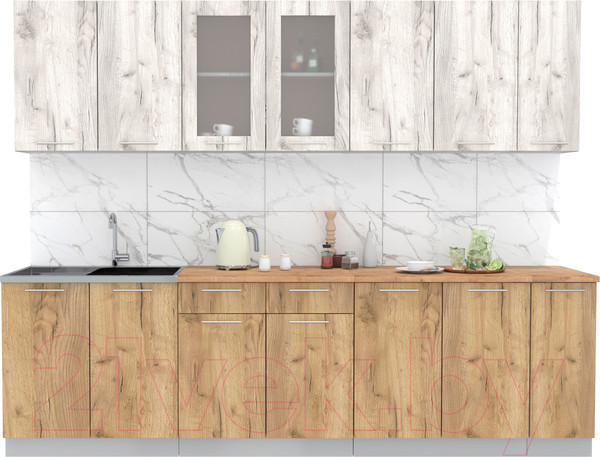 Изображение товара Кухонный гарнитур Интерлиния Мила 27 (дуб белый/дуб золотой/дуб бунратти)