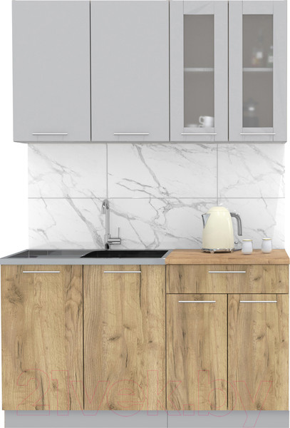 Изображение товара Кухонный гарнитур Интерлиния Мила 14 (серебристый/дуб золотой/дуб бунратти)