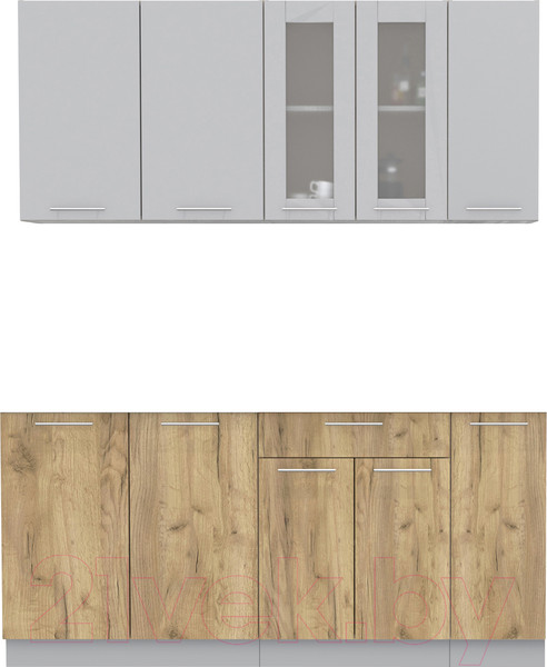 Изображение товара Кухонный гарнитур Интерлиния Мила 17 (серебристый/дуб золотой/дуб бунратти)