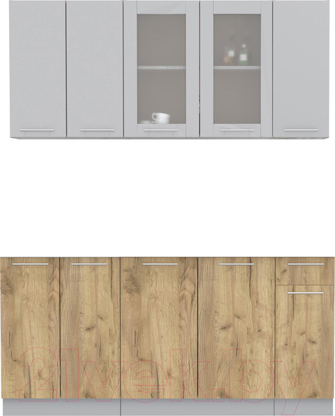 Изображение товара Кухонный гарнитур Интерлиния Мила 17-60 (серебристый/дуб золотой/дуб бунратти)
