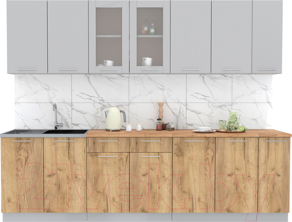 Изображение товара Кухонный гарнитур Интерлиния Мила 27 (серебристый/дуб золотой/дуб бунратти)