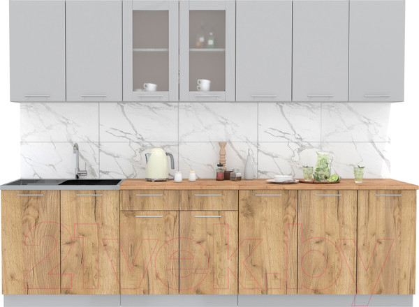 Изображение товара Кухонный гарнитур Интерлиния Мила 28 (серебристый/дуб золотой/дуб бунратти)