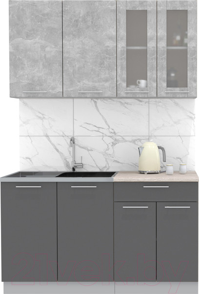Изображение товара Кухонный гарнитур Интерлиния Мила 14 (бетон/антрацит/травертин)