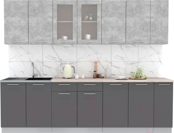 Изображение товара Кухонный гарнитур Интерлиния Мила 27 (бетон/антрацит/травертин)