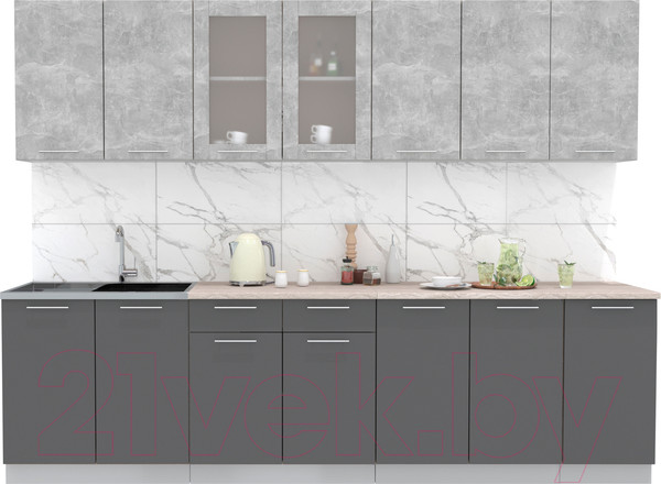 Изображение товара Кухонный гарнитур Интерлиния Мила 28 (бетон/антрацит/травертин)