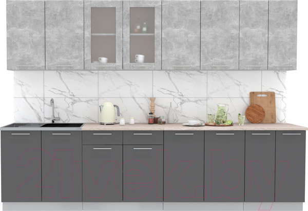 Изображение товара Кухонный гарнитур Интерлиния Мила 30 (бетон/антрацит/травертин)