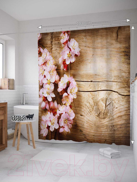 Изображение товара Шторка-занавеска для ванны JoyArty Ветка вишни на дереве / sc_27470