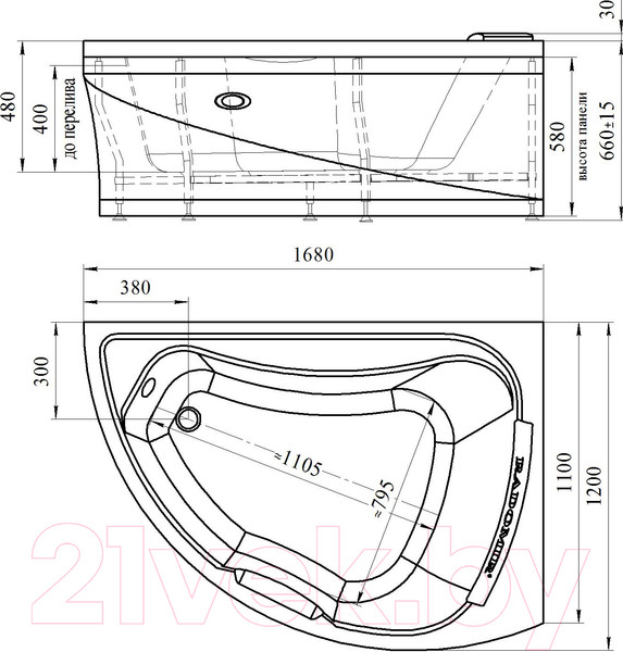 Изображение товара Ванна акриловая Radomir Альбена L / 1-01-2-1-1-015К (сифон хром)