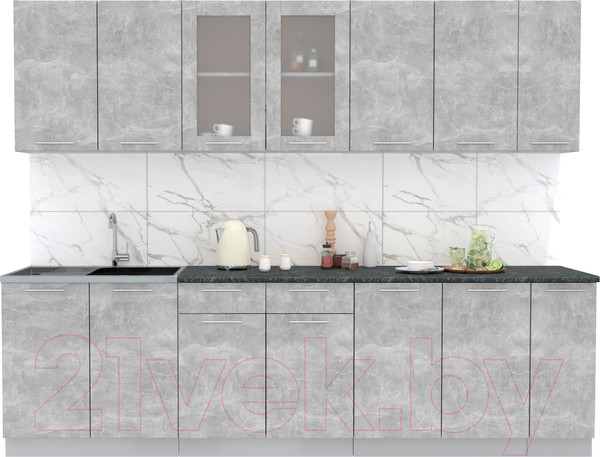 Изображение товара Кухонный гарнитур Интерлиния Мила 27 (бетон/бетон/кастилло темный)
