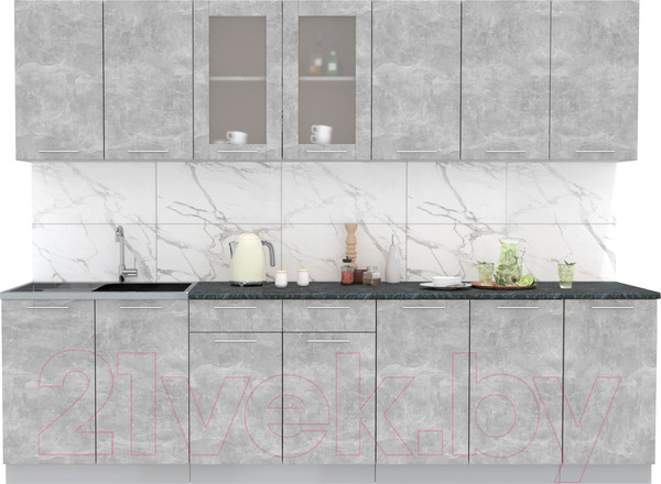 Изображение товара Кухонный гарнитур Интерлиния Мила 28 (бетон/бетон/кастилло темный)