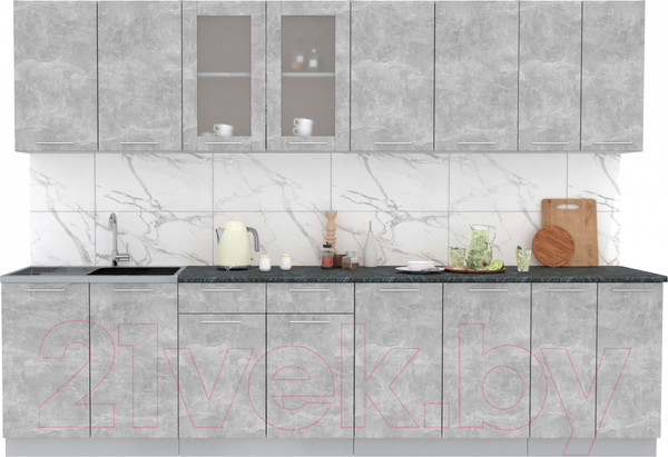 Изображение товара Кухонный гарнитур Интерлиния Мила 30 (бетон/бетон/кастилло темный)