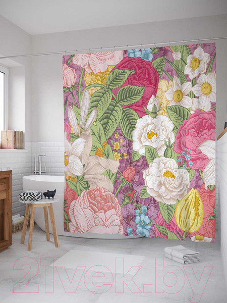Изображение товара Шторка-занавеска для ванны JoyArty Цветочная картина / sc_2862