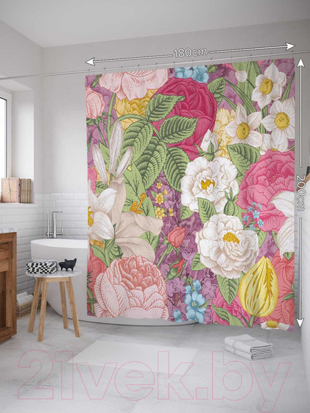 Изображение товара Шторка-занавеска для ванны JoyArty Цветочная картина / sc_2862