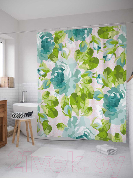 Изображение товара Шторка-занавеска для ванны JoyArty Голубые пионы / sc_35855