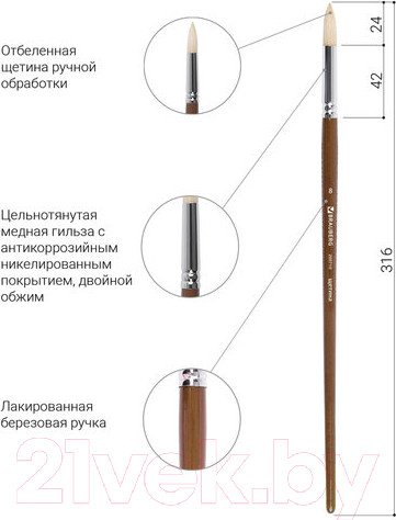 Изображение товара Кисть для рисования Brauberg Art Classic Щетина 8 / 200710 (круглая)