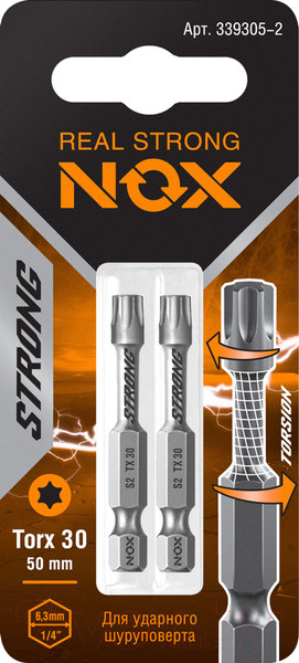 Изображение товара Набор бит Nox Strong Torsion E6.3 Tx-30-50 / 339305-2 (2шт)