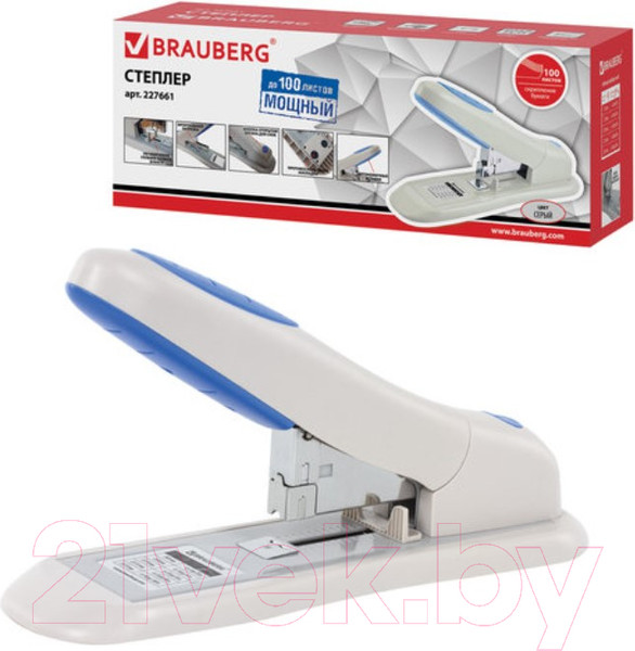 Изображение товара Степлер Brauberg Heavy Duty PRO / 227661 (серый/синий)