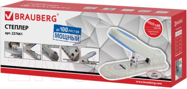 Изображение товара Степлер Brauberg Heavy Duty PRO / 227661 (серый/синий)