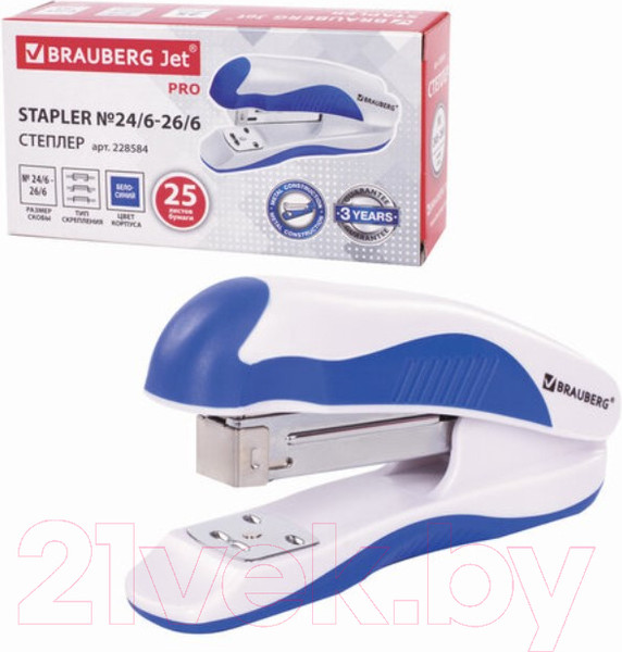 Изображение товара Степлер Brauberg Jet Pro / 228584 (белый/синий)