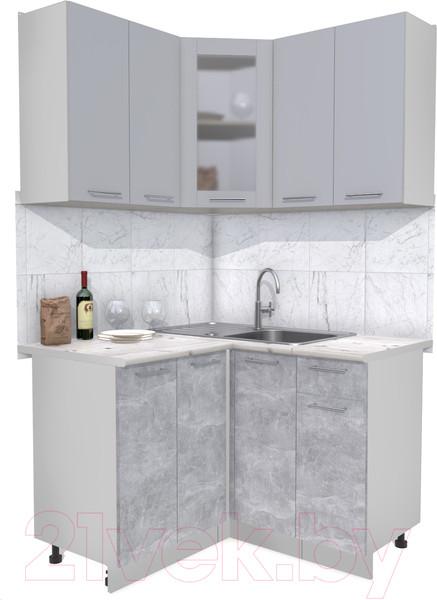 Изображение товара Кухонный гарнитур Интерлиния Мила 12x12 (серебристый/бетон/бискайская сосна)