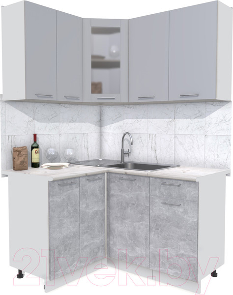 Изображение товара Кухонный гарнитур Интерлиния Мила 12x14 (серебристый/бетон/бискайская сосна)