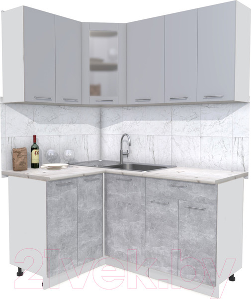 Изображение товара Кухонный гарнитур Интерлиния Мила 12x16 (серебристый/бетон/бискайская сосна)