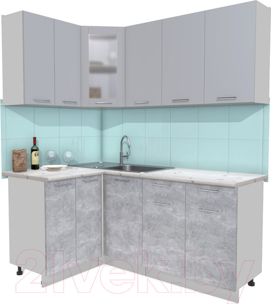Изображение товара Кухонный гарнитур Интерлиния Мила 12x18 (серебристый/бетон/бискайская сосна)