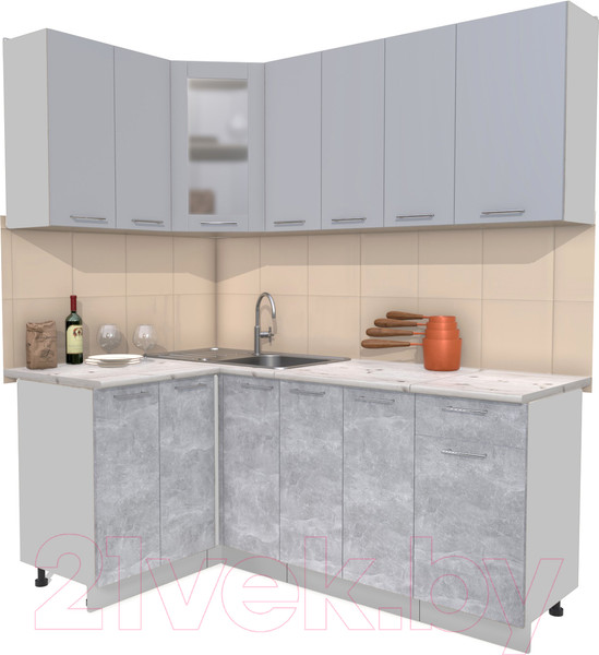 Изображение товара Кухонный гарнитур Интерлиния Мила 12x19 (серебристый/бетон/бискайская сосна)