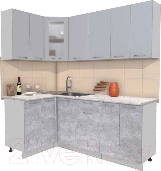 Изображение товара Кухонный гарнитур Интерлиния Мила 12x20 (серебристый/бетон/бискайская сосна)